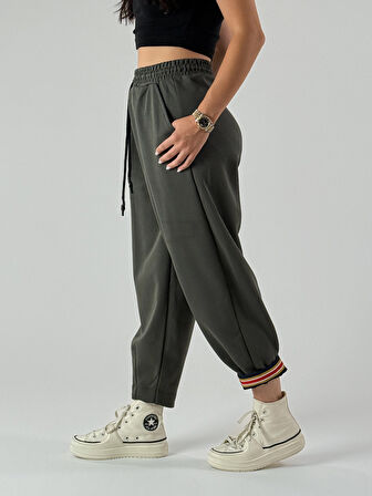 Paça Detaylı Haki Kadın Pantolon COC1006