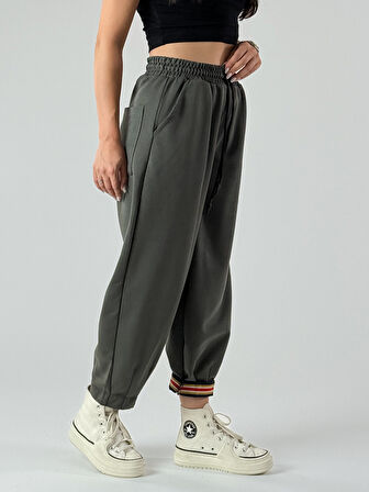 Paça Detaylı Haki Kadın Pantolon COC1006