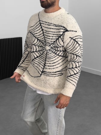 Örümcek Ağı Detaylı Erkek Peluş Sweatshirt COC1005