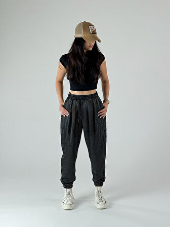 Kare Detaylı Pileli Kadın Jogger Pantolon COC1003