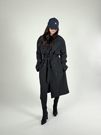 Klasik Siyah Kadın Trençkot COC1199