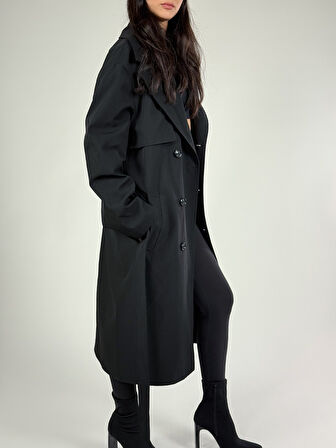 Klasik Siyah Kadın Trençkot COC1199