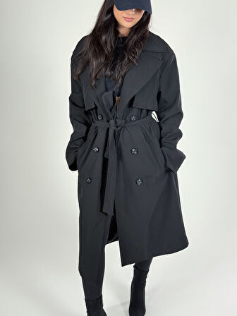 Klasik Siyah Kadın Trençkot COC1199
