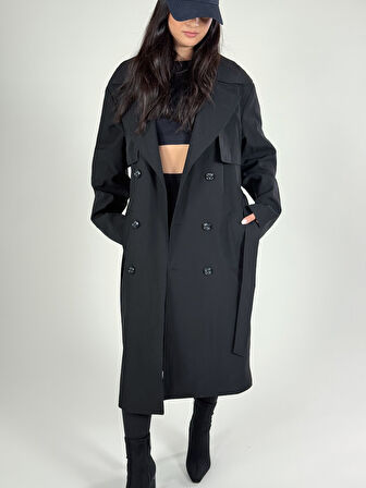 Klasik Siyah Kadın Trençkot COC1199