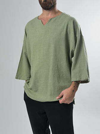 Armut Yaka Fakir Kol Erkek Yeşil T-Shirt COC2612