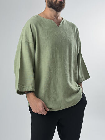 Armut Yaka Fakir Kol Erkek Yeşil T-Shirt COC2612