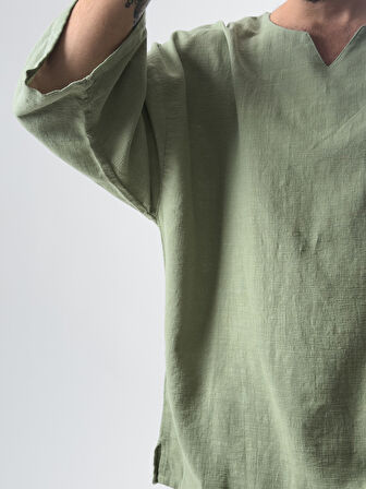 Armut Yaka Fakir Kol Erkek Yeşil T-Shirt COC2612