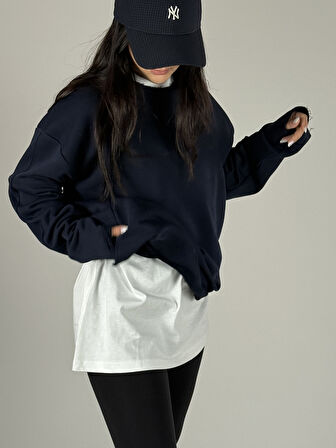 Oversize Lacivert Kadın Sweat COC1189