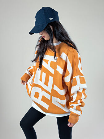 Bold Print Oversize Kadın Turuncu Sweat COC1180