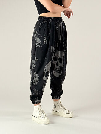 Kurukafa Desenli Kadın Pileli Jogger Pantolon COC1174