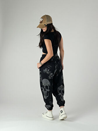 Kurukafa Desenli Kadın Pileli Jogger Pantolon COC1174