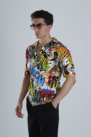 Erkek Wow Desenli Hawai Gömlek COC1169
