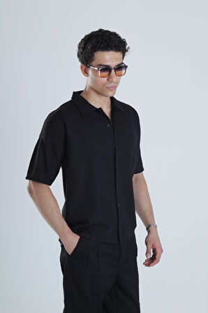 Erkek Siyah Gofre Gömlek COC1166