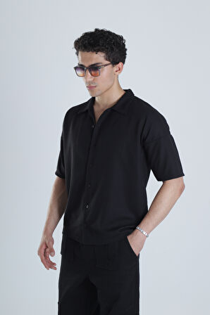 Erkek Siyah Gofre Gömlek COC1166