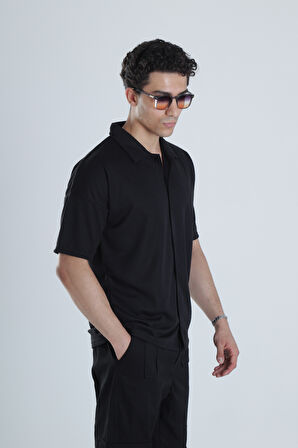 Erkek Siyah Casual Hawai Gömlek COC1165