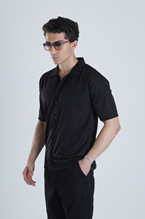 Erkek Siyah Casual Hawai Gömlek COC1165