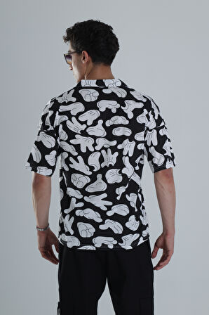 Erkek Siyah Beyaz Desenli Hawai Gömlek COC1164