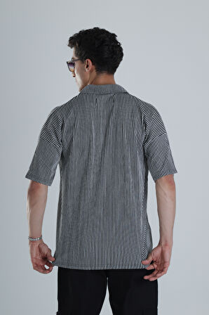 Erkek Siyah Beyaz Çizgili Casual Gömlek COC1163