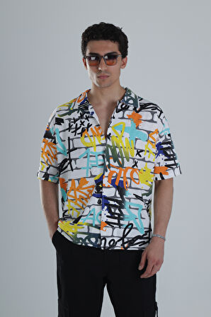 Erkek Renkli Desenli Hawai Gömlek COC1162