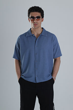 Erkek Mavi Gofre Gömlek COC1160