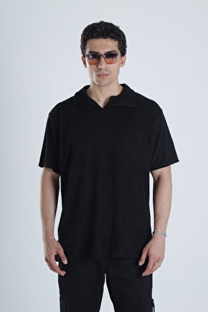 Erkek Siyah T-Shirt Dokuma Kumaş COC1158