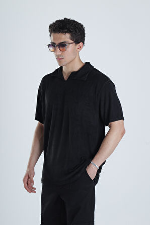 Erkek Siyah T-Shirt Dokuma Kumaş COC1158