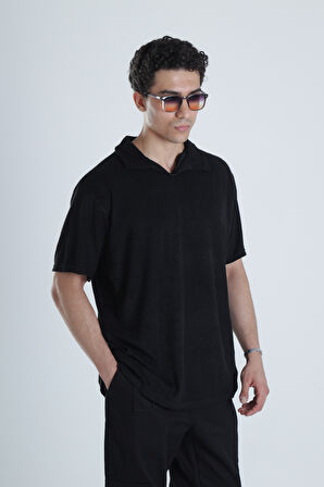 Erkek Siyah T-Shirt Dokuma Kumaş COC1158