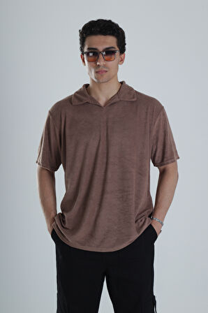 Erkek Kahve T-Shirt Dokuma Kumaş COC1157