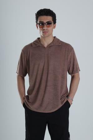 Erkek Kahve T-Shirt Dokuma Kumaş COC1157