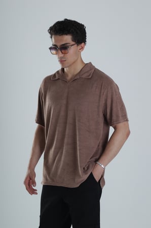 Erkek Kahve T-Shirt Dokuma Kumaş COC1157