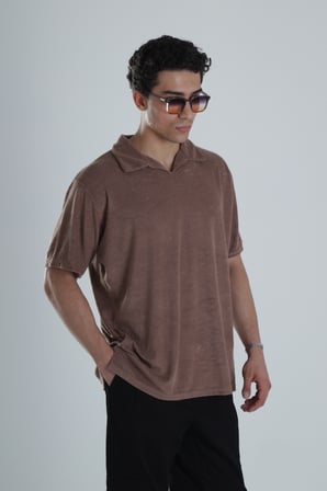 Erkek Kahve T-Shirt Dokuma Kumaş COC1157
