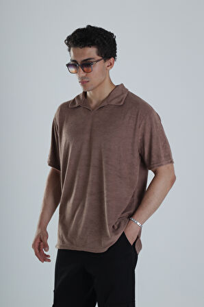 Erkek Kahve T-Shirt Dokuma Kumaş COC1157