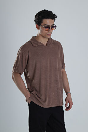 Erkek Kahve T-Shirt Dokuma Kumaş COC1157