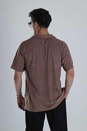 Erkek Kahve T-Shirt Dokuma Kumaş COC1157