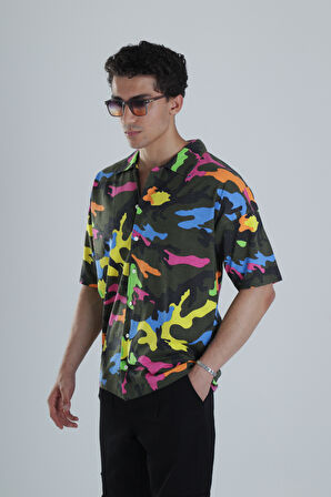 Erkek Kamuflaj Desenli Hawai Gömlek COC1154
