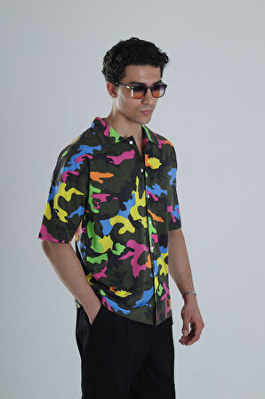 Erkek Kamuflaj Desenli Hawai Gömlek COC1154