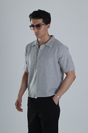 Erkek Gri Gofre Gömlek COC1152