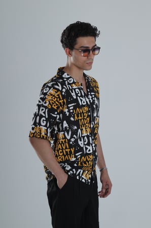 Erkek Grafiti Desenli Hawai Gömlek COC1150