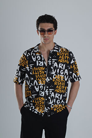 Erkek Grafiti Desenli Hawai Gömlek COC1150