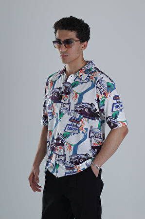 Erkek Araç Desenli Hawai Gömlek COC1149