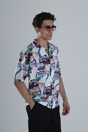 Erkek Araç Desenli Hawai Gömlek COC1149
