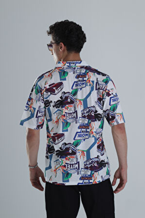 Erkek Araç Desenli Hawai Gömlek COC1149