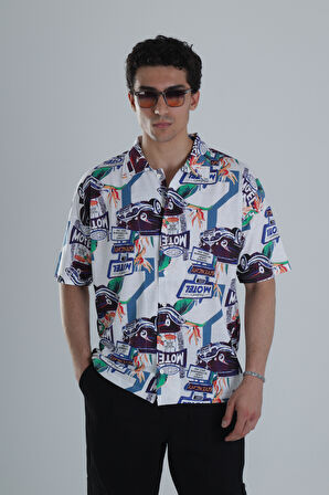 Erkek Araç Desenli Hawai Gömlek COC1149