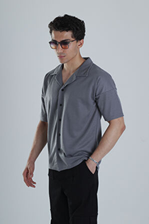 Erkek Antrasit Gofre Gömlek COC1148
