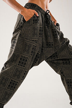 Yeşil Poker Desenli Harem Pantolon COC1146