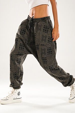 Yeşil Poker Desenli Harem Pantolon COC1146