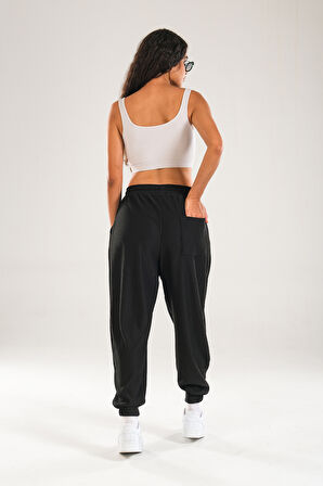 Siyah Fitilli Pileli Jogger Pantolon COC1142