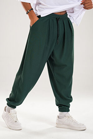 Fitilli Pileli Yeşil Şalvar Pantolon COC1128