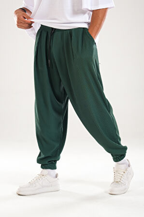 Fitilli Pileli Yeşil Şalvar Pantolon COC1128