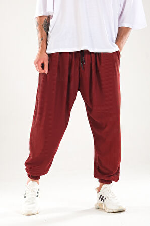 Fitilli Pileli Bordo Şalvar Pantolon COC1127